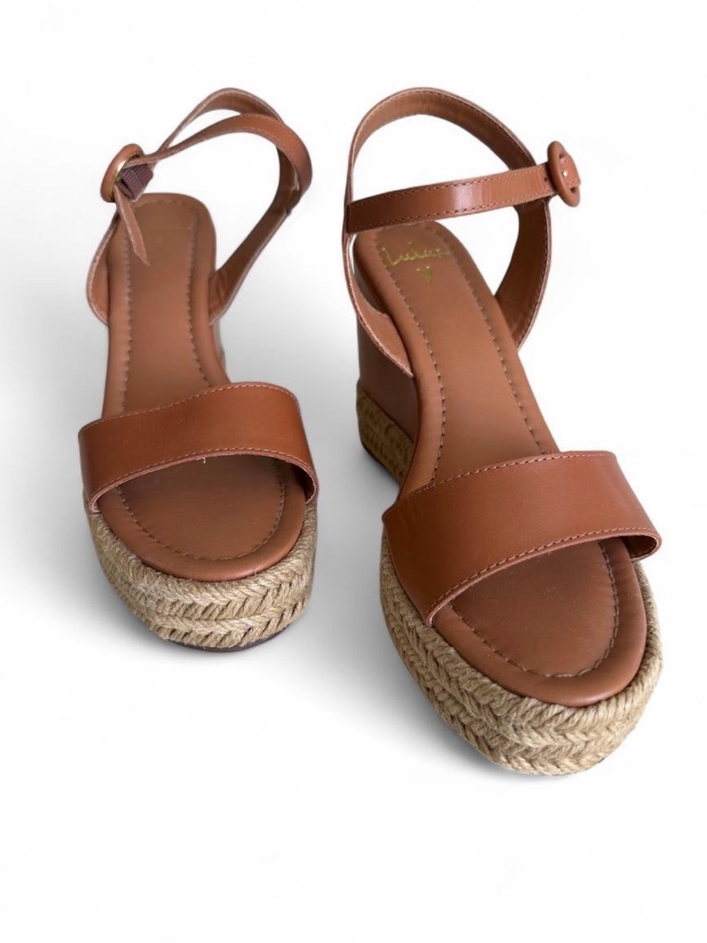Vittoria Caramel Leather Platform Espadrille Wedges